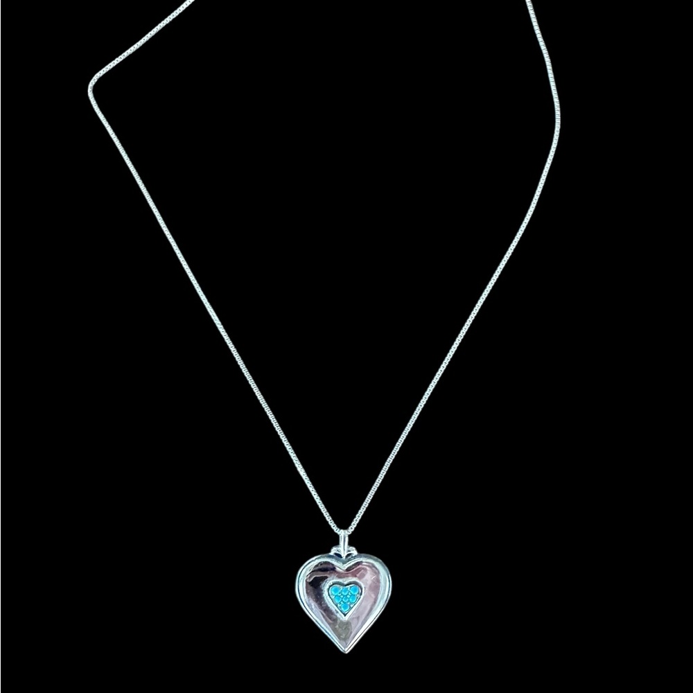 Sterling Silver 925 daughter Heart Pendant Necklace with Blue stone Accent